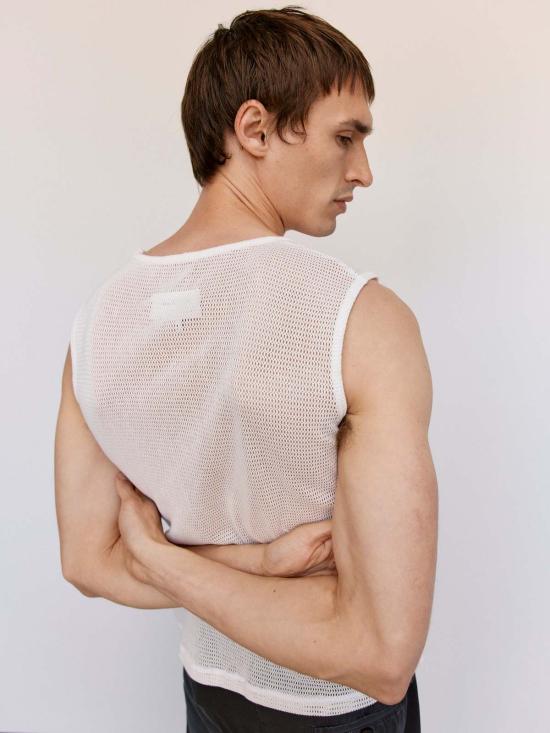  MM6 메종마르지엘라 민소매 티셔츠 Mm6 메종 마르지엘라 니트 탱크 탑 화이트 - MM6 MAISON MARGIELA