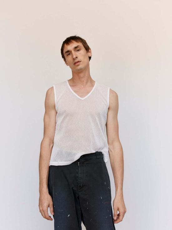  MM6 메종마르지엘라 민소매 티셔츠 Mm6 메종 마르지엘라 니트 탱크 탑 화이트