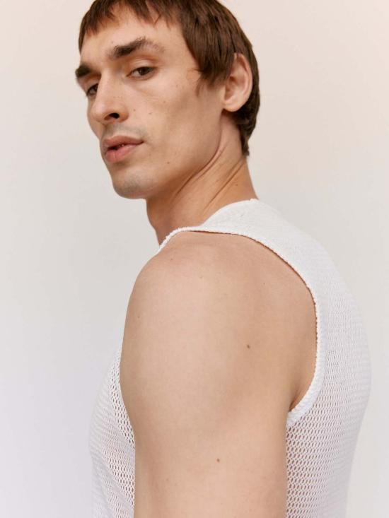  MM6 메종마르지엘라 민소매 티셔츠 Mm6 메종 마르지엘라 니트 탱크 탑 화이트 - MM6 MAISON MARGIELA