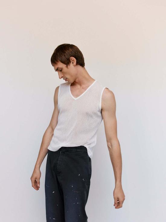  MM6 메종마르지엘라 민소매 티셔츠 Mm6 메종 마르지엘라 니트 탱크 탑 화이트 - MM6 MAISON MARGIELA