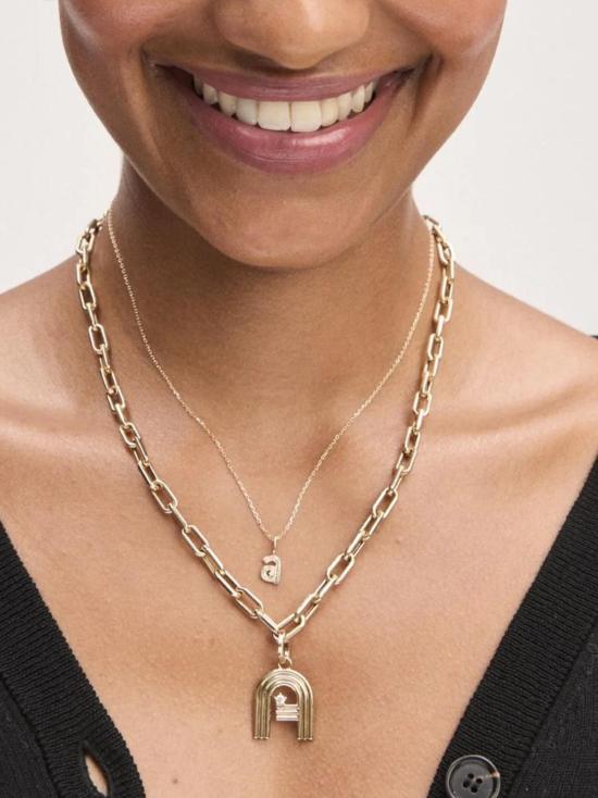  Adina Reyter 목걸이/팬던트 Groovy Diamond Initial Mini Bead Charm 14K 골드 - OTHER BRANDS