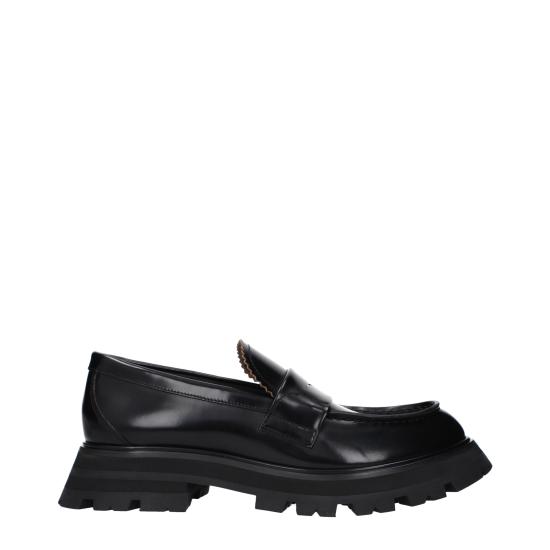 24FW 알렉산더 맥퀸 블랙 청키솔 카프스킨 모카신 666328WHZ801000