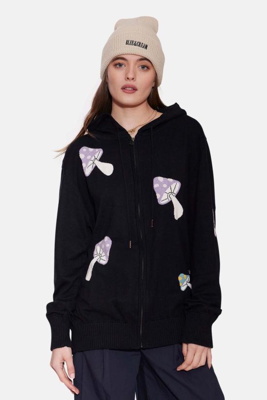  Blue&Cream 후드 티셔츠 블루&크림 머쉬룸 인타르시아 지퍼 후드 블랙/멀티