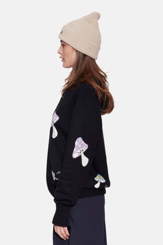  Blue&Cream 후드 티셔츠 블루&크림 머쉬룸 인타르시아 지퍼 후드 블랙/멀티 - BLUE&CREAM