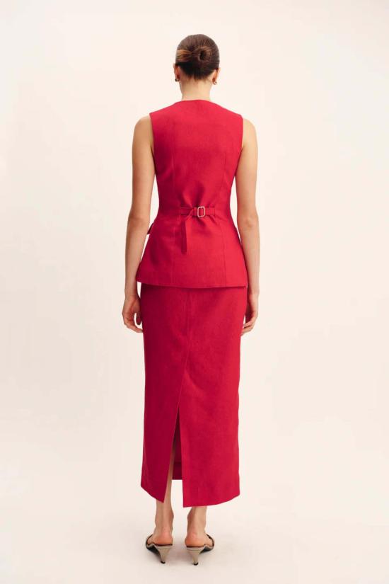  포제 롱 스커트 포세 보니 펜슬 스커트 레드 - POSSE