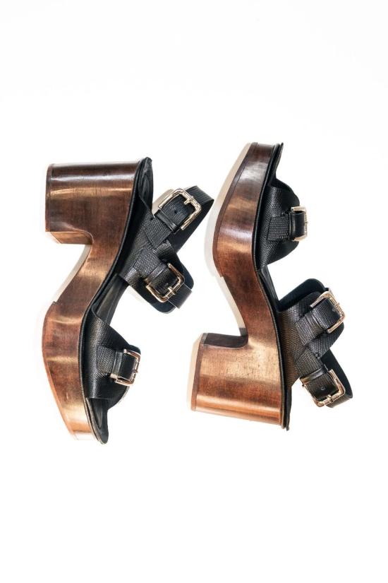  레이첼 코미 샌들 리치 샌들 클로그 엠보싱 블랙