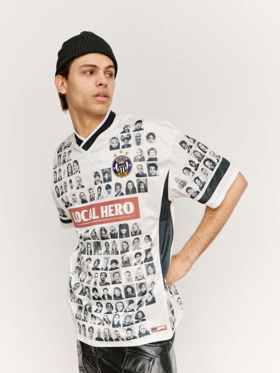  마틴로즈 반팔 티셔츠 마틴 로즈 페이스 프린트 축구 상의 블랙/화이트 - MARTINE ROSE