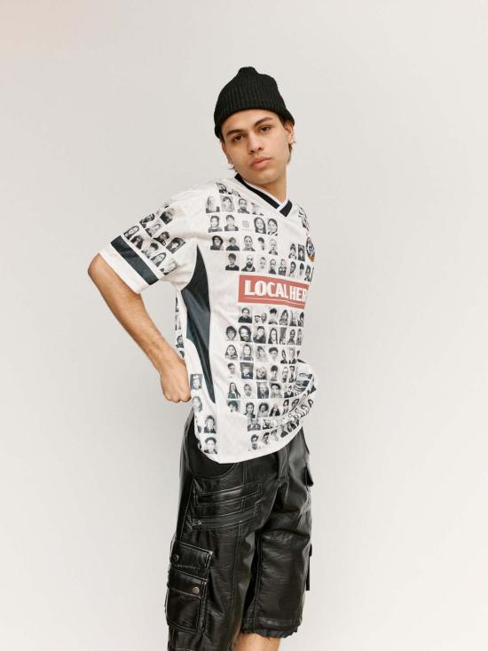  마틴로즈 반팔 티셔츠 마틴 로즈 페이스 프린트 축구 상의 블랙/화이트 - MARTINE ROSE