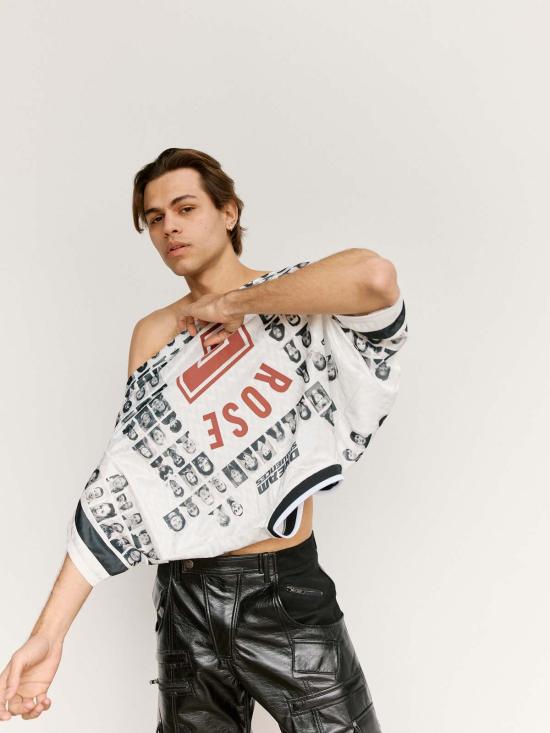  마틴로즈 반팔 티셔츠 마틴 로즈 페이스 프린트 축구 상의 블랙/화이트 - MARTINE ROSE