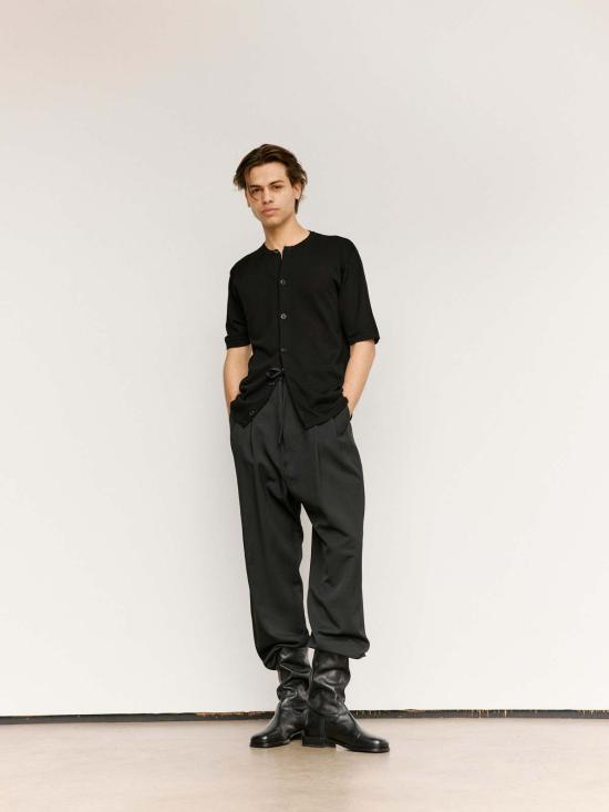  르메르 반팔 셔츠 니트 코튼 반팔 오버 블랙 - LEMAIRE