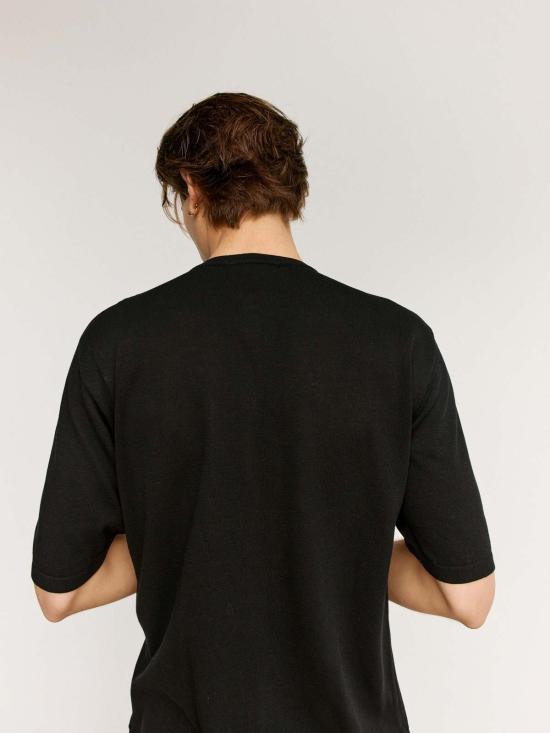  르메르 반팔 셔츠 니트 코튼 반팔 오버 블랙 - LEMAIRE