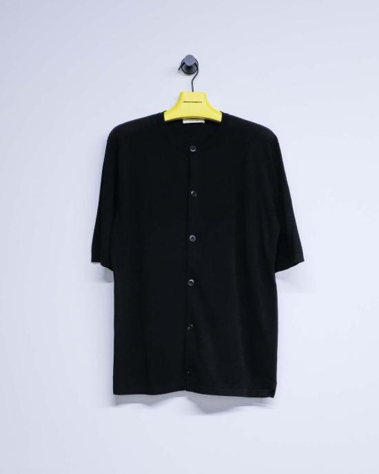  르메르 반팔 셔츠 니트 코튼 반팔 오버 블랙 - LEMAIRE