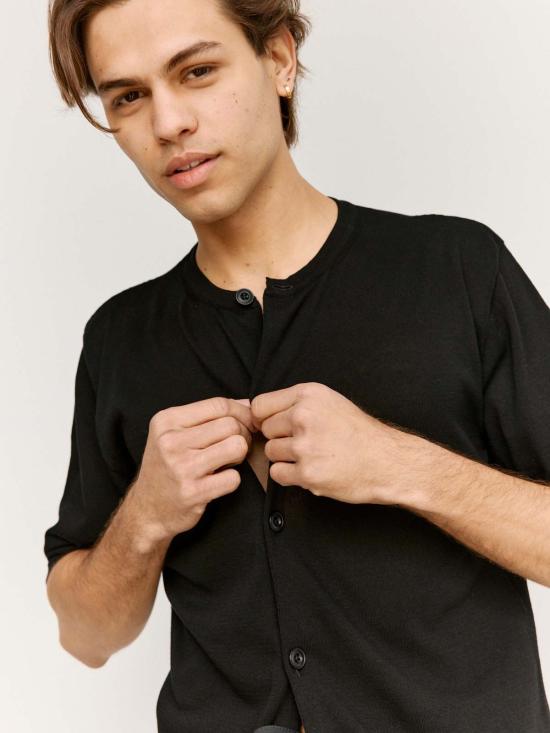  르메르 반팔 셔츠 니트 코튼 반팔 오버 블랙 - LEMAIRE