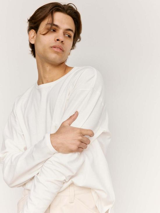  르메르 긴팔 티셔츠 박스형 롱슬리브 티셔츠 칠크 - LEMAIRE