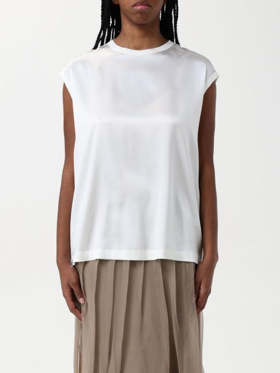 25FW 브루넬로 쿠치넬리 모닐리 스트레치 실크 새틴 티셔츠 M0C59EH500 C600 Beige