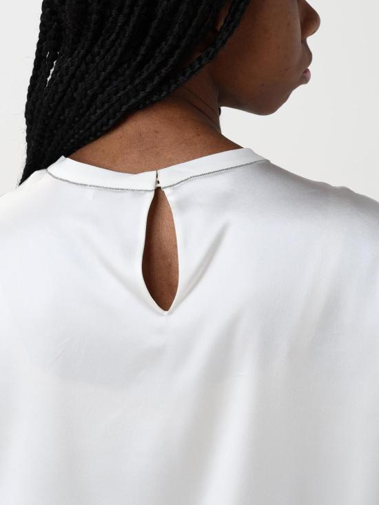 25FW 브루넬로 쿠치넬리 모닐리 스트레치 실크 새틴 티셔츠 M0C59EH500 C600 Beige - BRUNELLO CUCINELLI