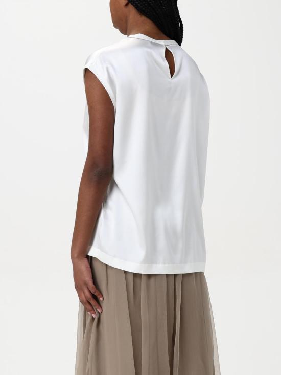 25FW 브루넬로 쿠치넬리 모닐리 스트레치 실크 새틴 티셔츠 M0C59EH500 C600 Beige - BRUNELLO CUCINELLI