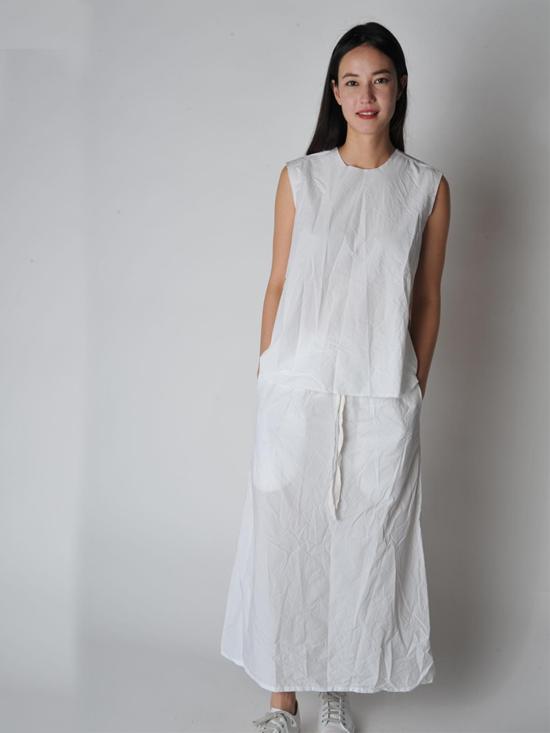  SCHA 롱 스커트 샤 백 플리츠 트위스트