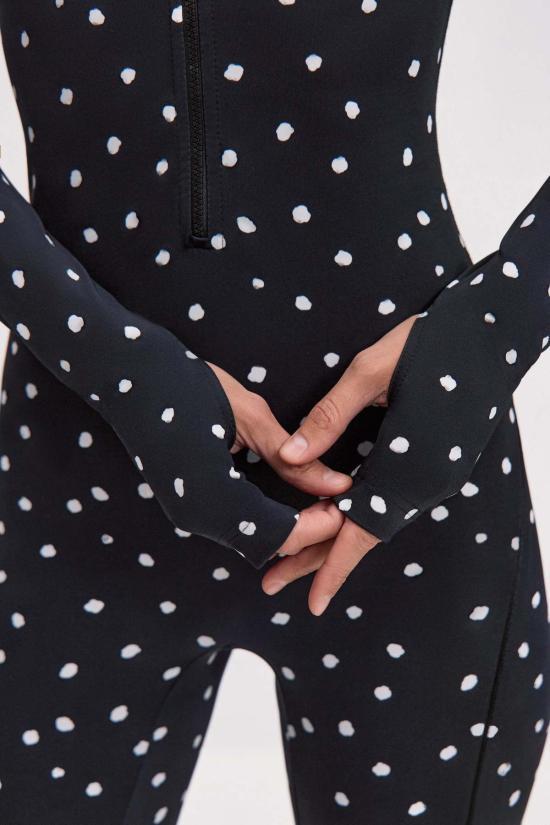  모노수트 바디수트 티셔츠 도트 롱슬리브 하이넥 풀바디수트 블랙 - MONOSUIT