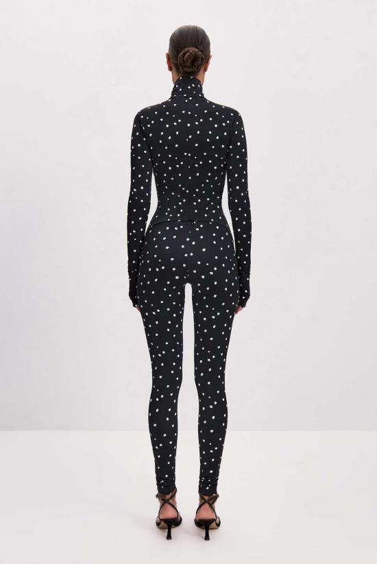  모노수트 바디수트 티셔츠 도트 롱슬리브 하이넥 풀바디수트 블랙 - MONOSUIT