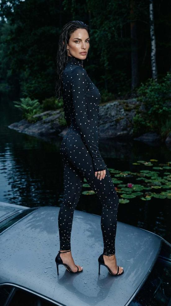  모노수트 바디수트 티셔츠 도트 롱슬리브 하이넥 풀바디수트 블랙 - MONOSUIT