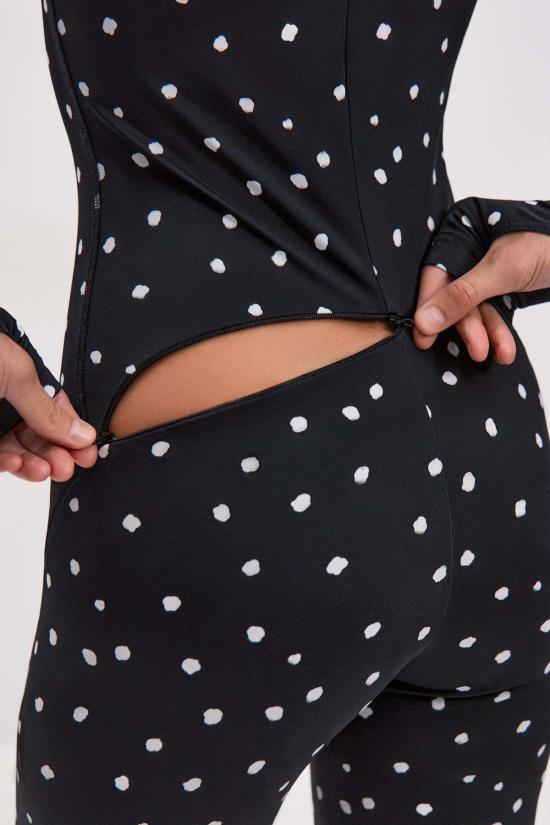  모노수트 바디수트 티셔츠 도트 롱슬리브 하이넥 풀바디수트 블랙 - MONOSUIT