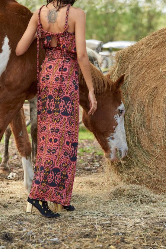  캐롤리나 케이 롱 원피스 캐롤라이나 케이 리즈 드레스 이캇 테라코타 - CAROLINA K