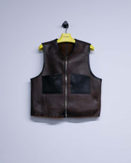  아워레가시 베스트 Our Legacy 리버시블 시어링 조끼 러스틱 그레인 브라운 - OUR LEGACY