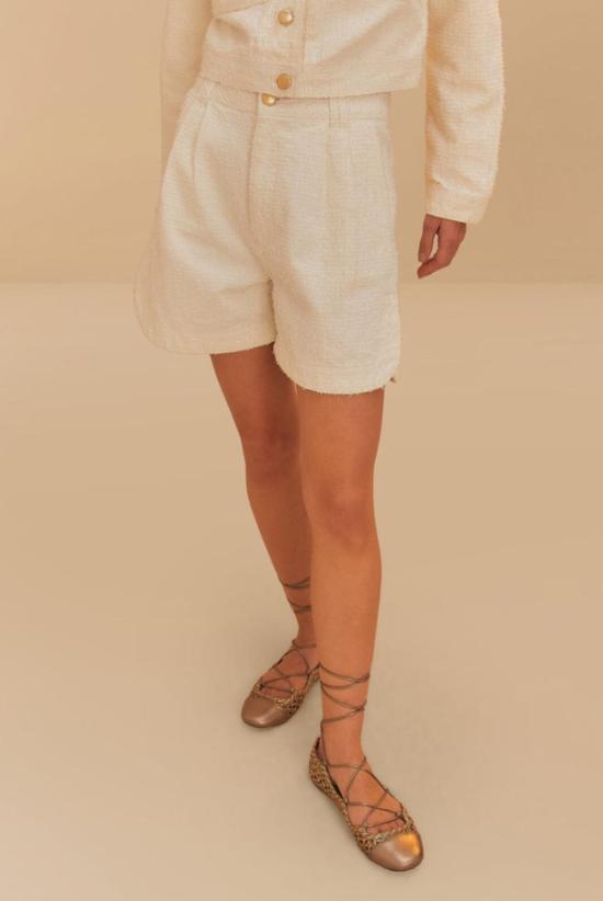  팜 리오 숏팬츠 트윌 레이저 플리티드 숏 오프 화이트 - FARM RIO