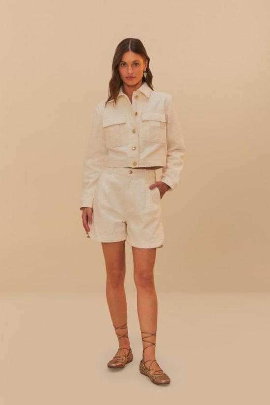  팜 리오 숏팬츠 트윌 레이저 플리티드 숏 오프 화이트 - FARM RIO