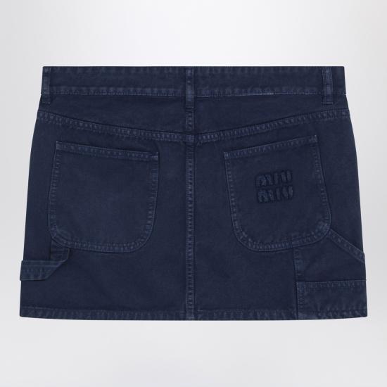 25SS 미우미우 로고 아플리케 미니 스커트 MG2340OOO1350 Blue - MIU MIU