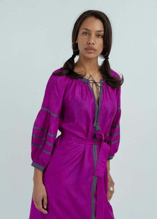  Anandi Joshi 롱 원피스 아난디 조시 실크 페전트 드레스 마젠타 - OTHER BRANDS