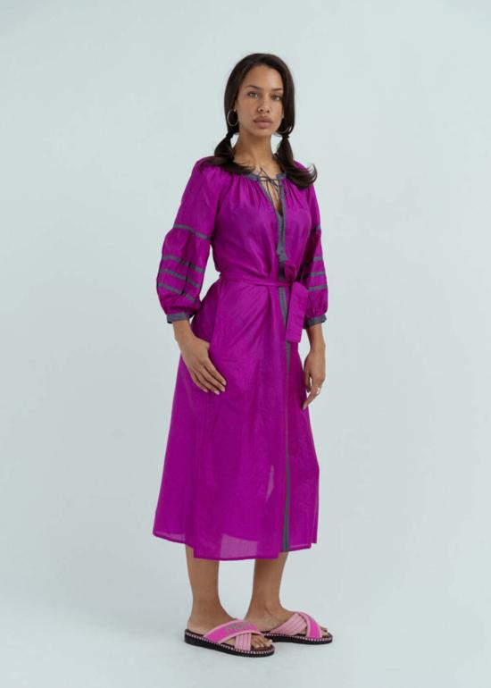  Anandi Joshi 롱 원피스 아난디 조시 실크 페전트 드레스 마젠타 - OTHER BRANDS