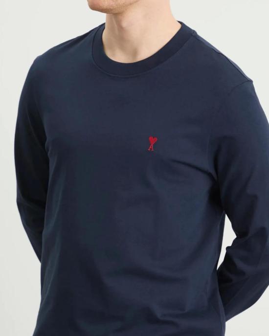 26SS 아미 스몰 하트 로고 롱슬리브 티셔츠 BFUTS235 724 430 NIGHT BLUE DOM - AMI