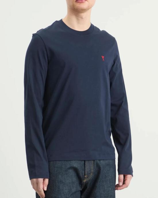 26SS 아미 스몰 하트 로고 롱슬리브 티셔츠 BFUTS235 724 430 NIGHT BLUE DOM - AMI
