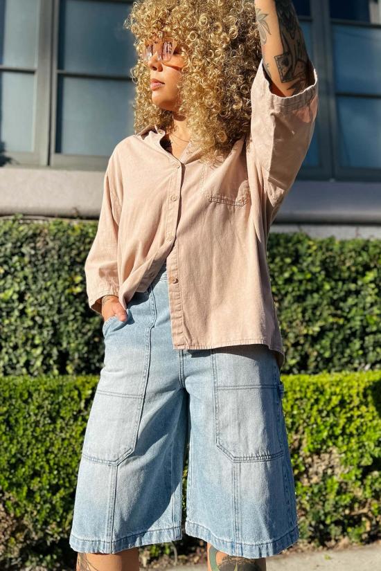  Double Zero 반팔 티셔츠 더블 제로 타라 워븐 버튼 프런트 셔츠 블랙/다크 토프 - OTHER BRANDS