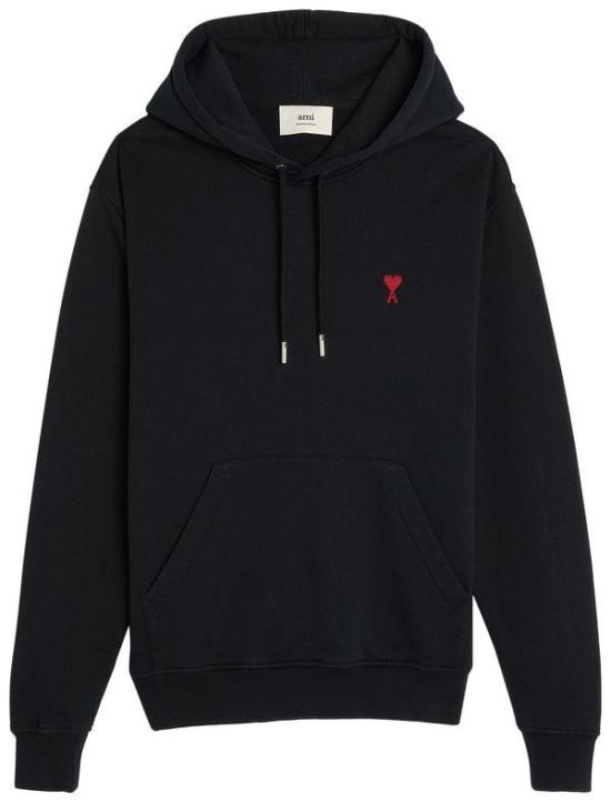 26SS 아미 스몰 하트 로고 루프백 오가닉 코튼 플리스 후드 BFUSW235 730 001 BLACK DOM