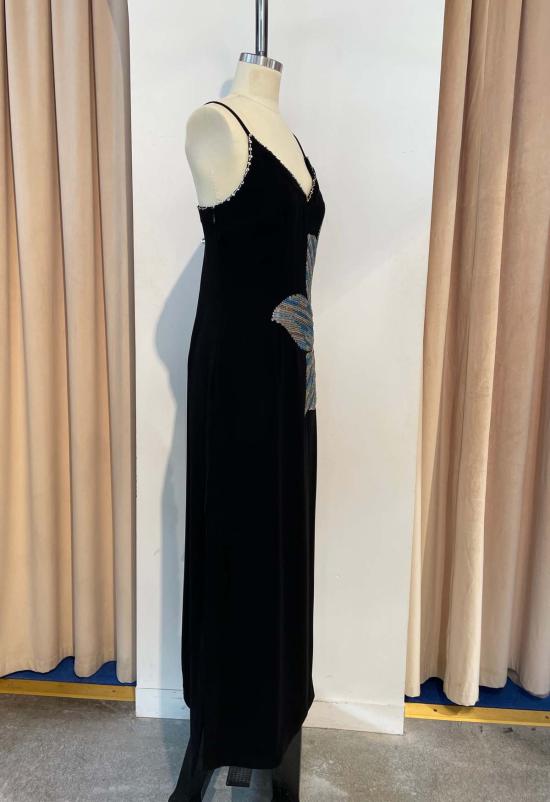  LA FUORI 롱 원피스 라 푸오리 사이드 플로럴 롱 드레스 블랙 - OTHER BRANDS