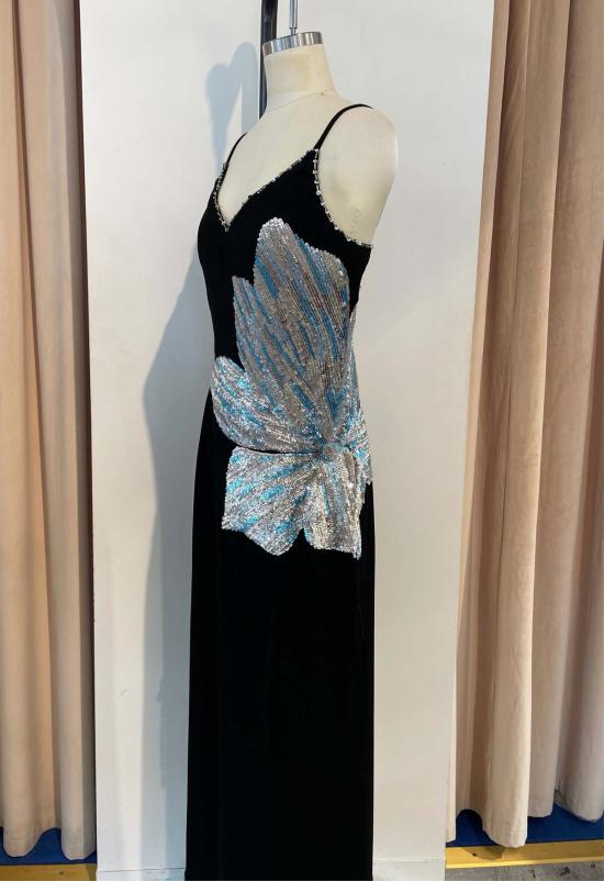  LA FUORI 롱 원피스 라 푸오리 사이드 플로럴 롱 드레스 블랙 - OTHER BRANDS