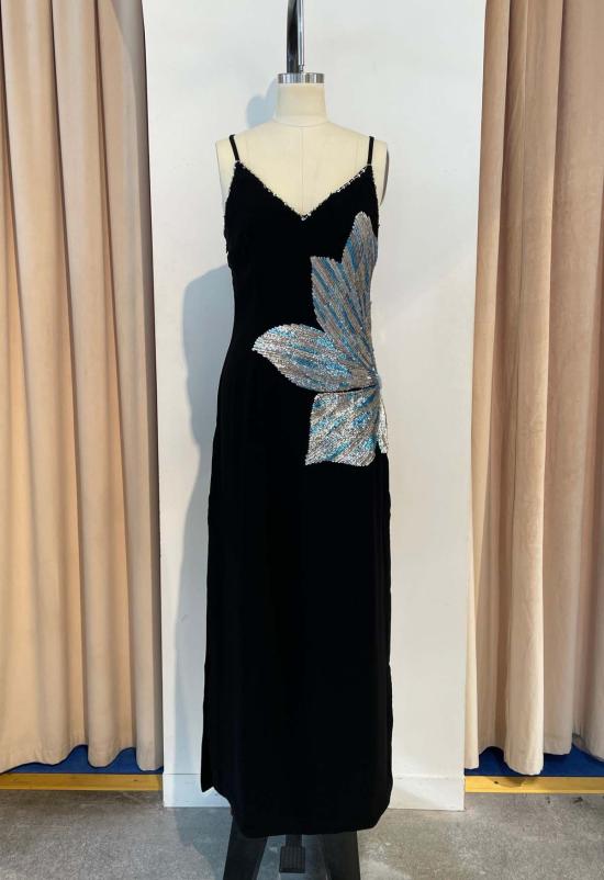  LA FUORI 롱 원피스 라 푸오리 사이드 플로럴 롱 드레스 블랙 - OTHER BRANDS