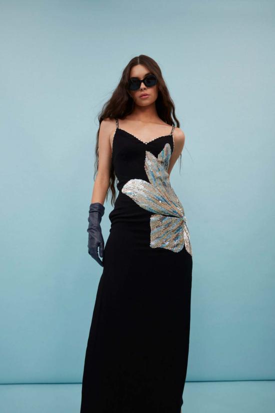  LA FUORI 롱 원피스 라 푸오리 사이드 플로럴 롱 드레스 블랙