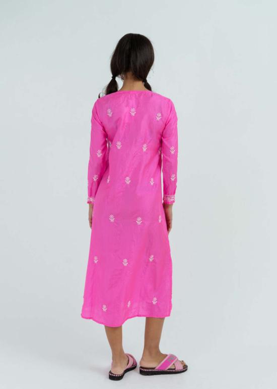  Anandi Joshi 롱 원피스 아난디 조시 스플릿 넥 실크 카프탄 핫 핑크 - OTHER BRANDS