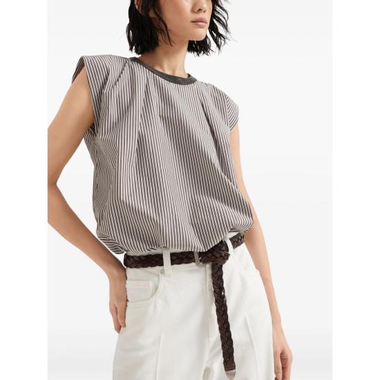 25SS 브루넬로 쿠치넬리 블라우스 MH768HE320 C003 BROWN WHITE - BRUNELLO CUCINELLI