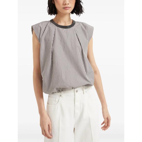 25SS 브루넬로 쿠치넬리 블라우스 MH768HE320 C003 BROWN WHITE - BRUNELLO CUCINELLI