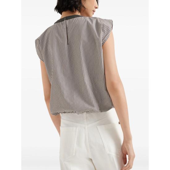 25SS 브루넬로 쿠치넬리 블라우스 MH768HE320 C003 BROWN WHITE - BRUNELLO CUCINELLI