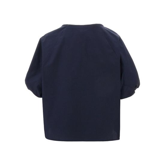  엠포리오 아르마니 블라우스 EMPORIO ARMANI 트위스트 슬리브 팝린 블라우스 여성 블루 - EMPORIO ARMANI