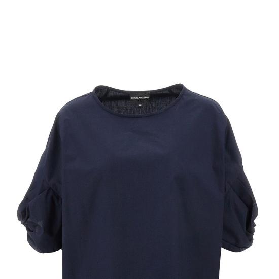  엠포리오 아르마니 블라우스 EMPORIO ARMANI 트위스트 슬리브 팝린 블라우스 여성 블루 - EMPORIO ARMANI