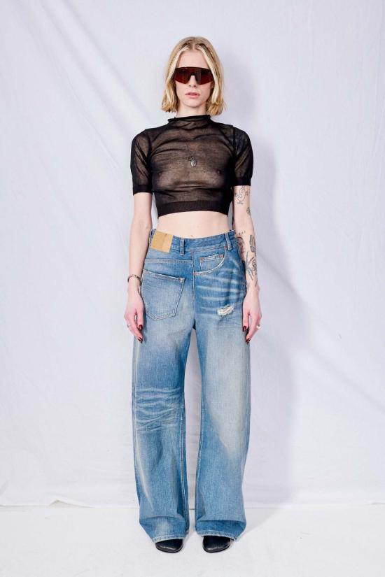  MM6 메종마르지엘라 데님 팬츠 Mm6 메종 마르지엘라 블루 트위스트 와이드 레그 진 블루 - MM6 MAISON MARGIELA