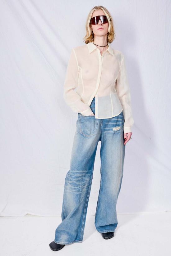  MM6 메종마르지엘라 데님 팬츠 Mm6 메종 마르지엘라 블루 트위스트 와이드 레그 진 블루 - MM6 MAISON MARGIELA