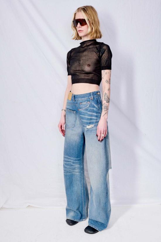  MM6 메종마르지엘라 데님 팬츠 Mm6 메종 마르지엘라 블루 트위스트 와이드 레그 진 블루 - MM6 MAISON MARGIELA